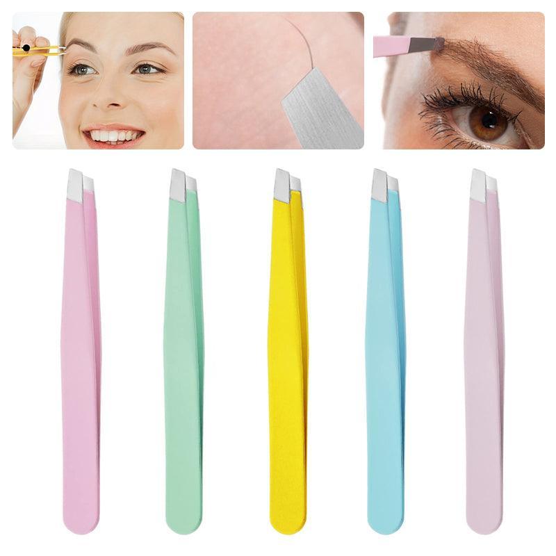 Stainless Steel Slanted Tip Eyebrow Hair Tweezers with Cap - Light Blue - view 10
