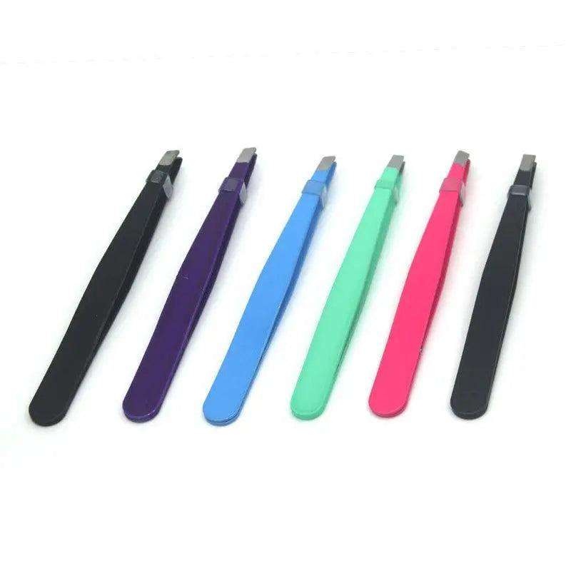 Stainless Steel Slanted Tip Eyebrow Hair Tweezers with Cap - Light Blue - view 3