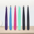 Stainless Steel Slanted Tip Eyebrow Hair Tweezers with Cap - Light Blue - view 4