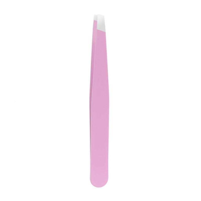 Stainless Steel Slanted Tip Eyebrow Hair Tweezers with Cap - Light Purple