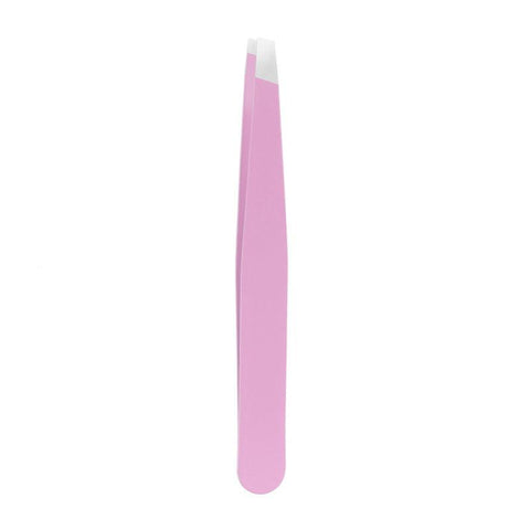 Stainless Steel Slanted Tip Eyebrow Hair Tweezers with Cap - Light Purple