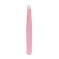 Stainless Steel Slanted Tip Eyebrow Hair Tweezers with Cap - Pink