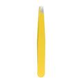 Stainless Steel Slanted Tip Eyebrow Hair Tweezers with Cap - Yellow