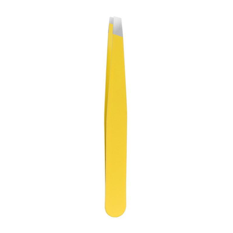 Stainless Steel Slanted Tip Eyebrow Hair Tweezers with Cap - Yellow