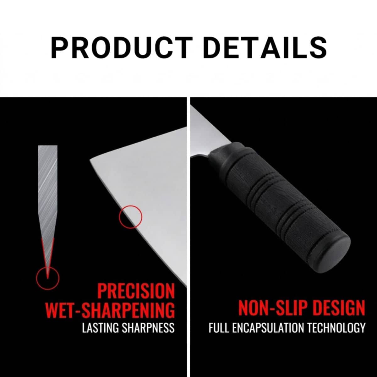 Stainless Steel Slicing Kitchen Knife 315 mm Blade Black Ribbed Handle - view 4
