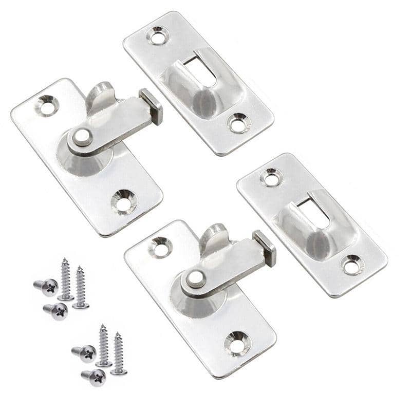 Stainless Steel Sliding Door Lock Hasp, 90 Degree - Silver, Pack of 2