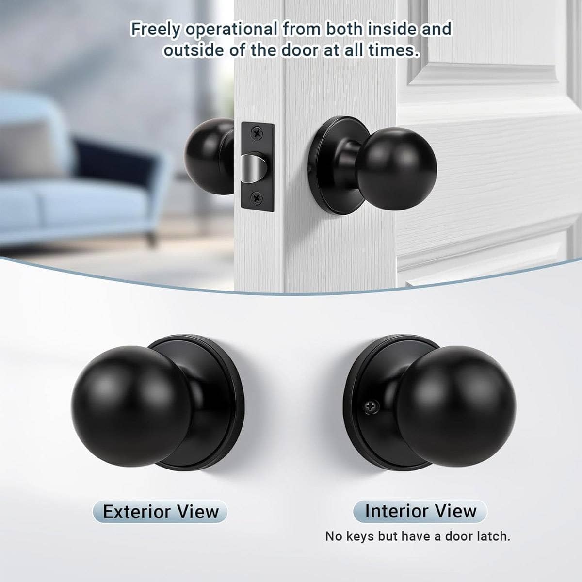 Stainless Steel Spherical Door Knob, Keyless Passage - Silver - view 5