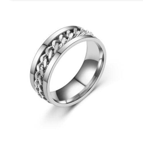 Stainless Steel Spinner Fidget Ring with Rotating Chain, Size 13 - Silver
