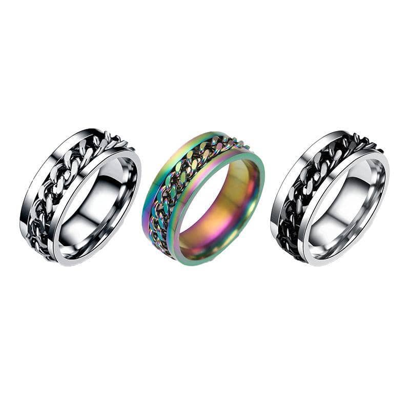 Stainless Steel Spinner Fidget Ring with Rotating Chain, Size 13 - Silver - view 3