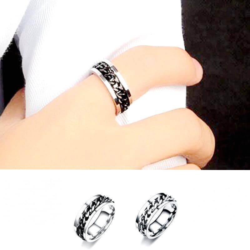Stainless Steel Spinner Fidget Ring with Rotating Chain, Size 13 - Silver - view 4