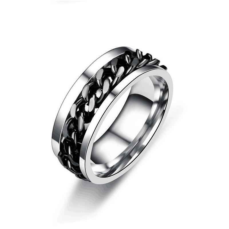 Stainless Steel Spinner Ring, 8 mm Band, Size 8 - Black Chain
