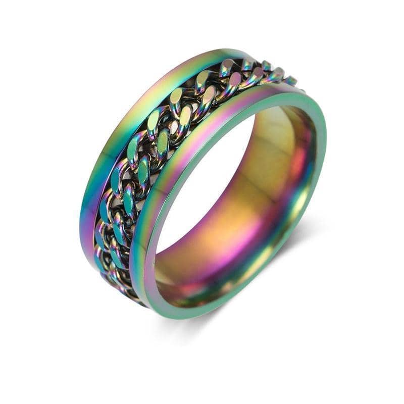 Stainless Steel Spinner Ring with Chain, 8mm Wide, Size 12 - Rainbow