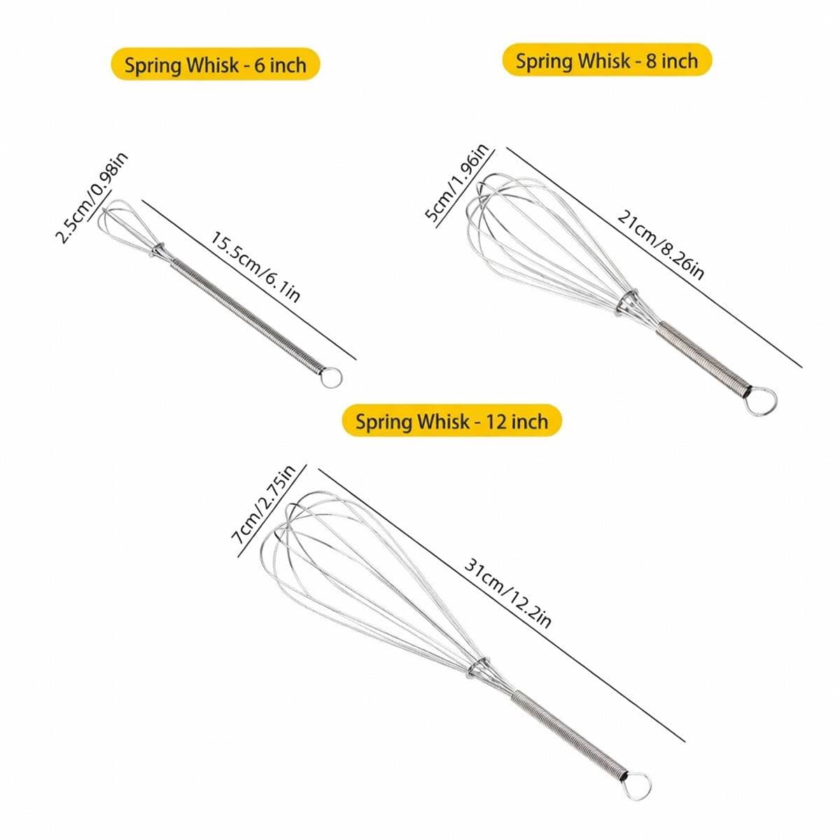 Stainless Steel Spring Whisk Set of 9 in Three Sizes 15.5 to 31 cm - view 3