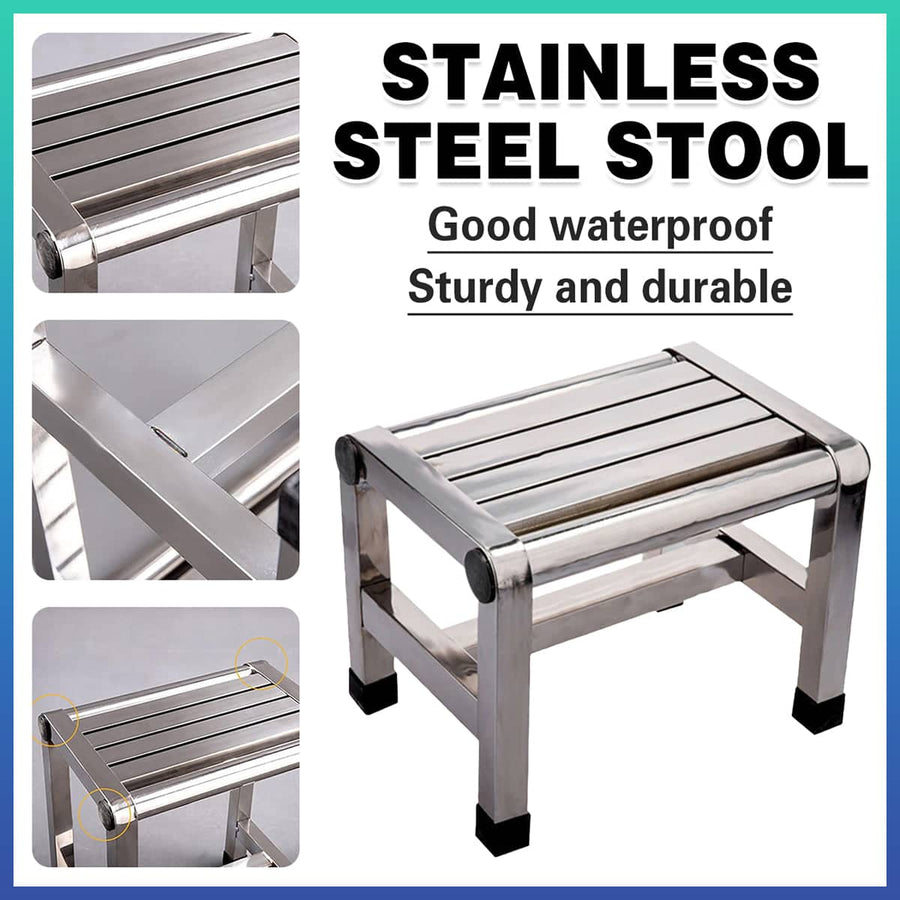 Stainless Steel Square Stool Waterproof Anti Slip Bathroom Stool, Silver