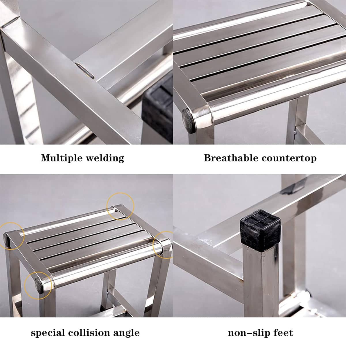 Stainless Steel Square Stool Waterproof Anti Slip Bathroom Stool, Silver - view 5