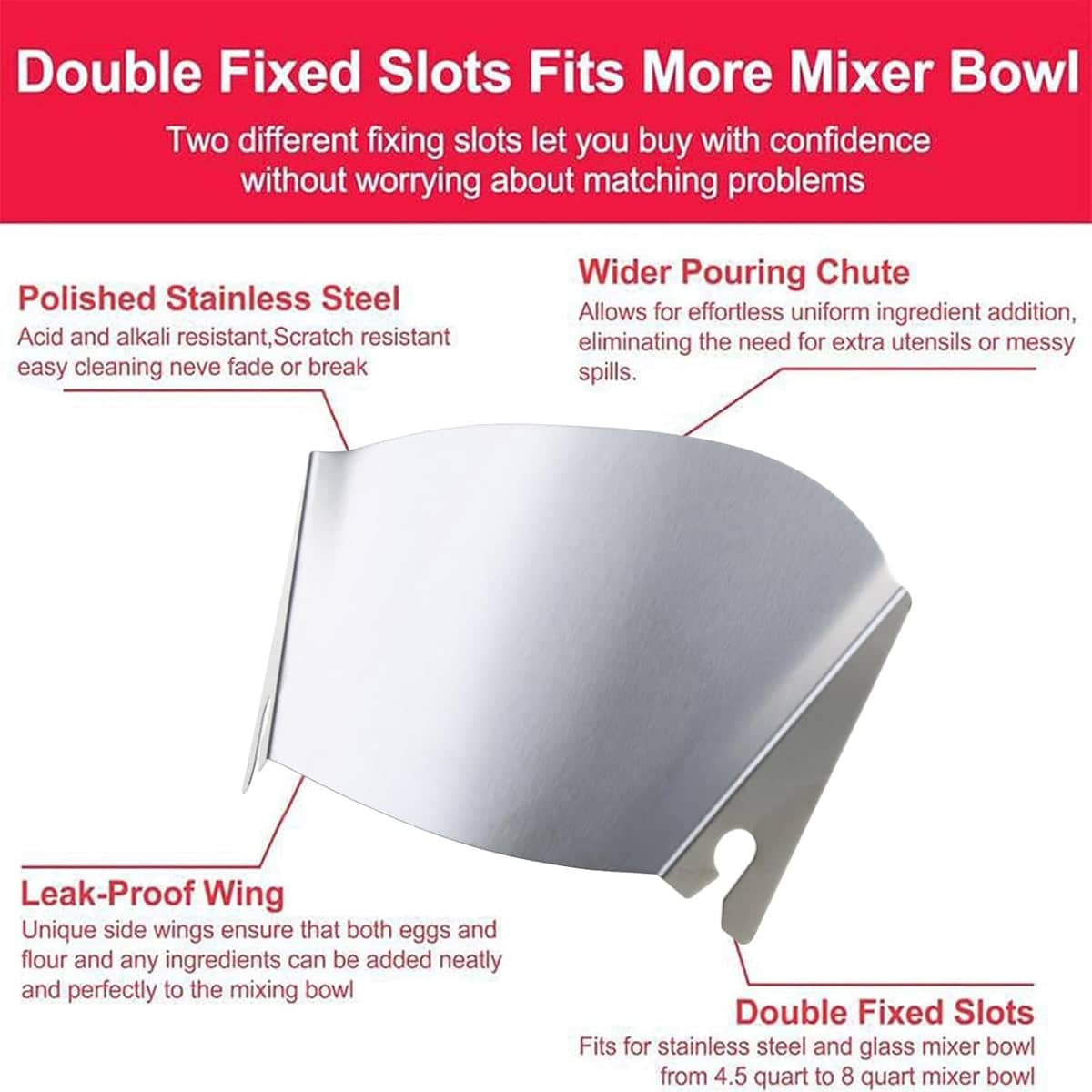 Stainless Steel Stand Mixer Pouring Shield with Wide Chute - Silver - view 4