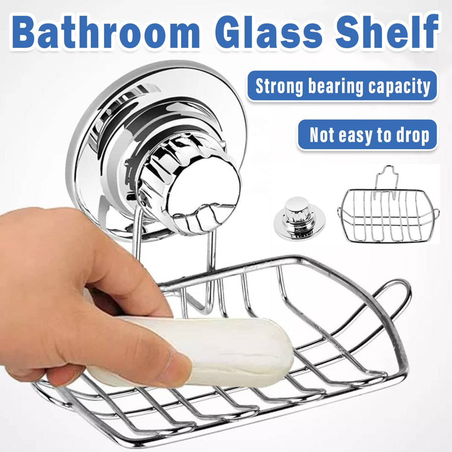 Stainless Steel Suction Cup Soap Dish Rack for Tile and Glass Walls