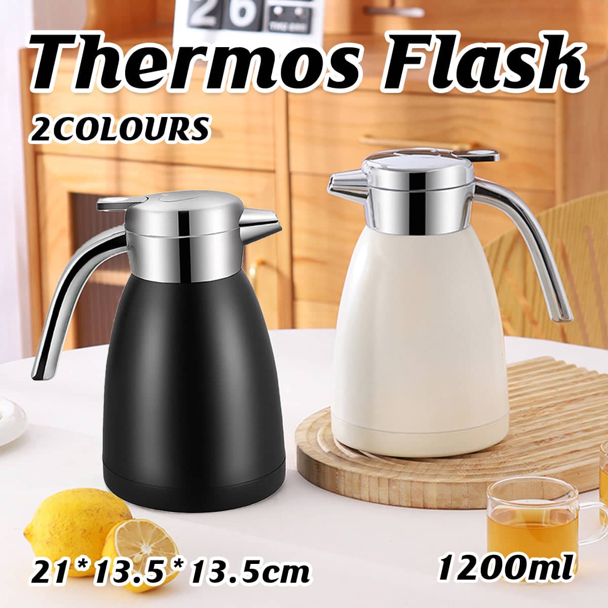 Stainless Steel Thermos Flask and Teapot, 21 cm, Vacuum Insulated - White - view 2