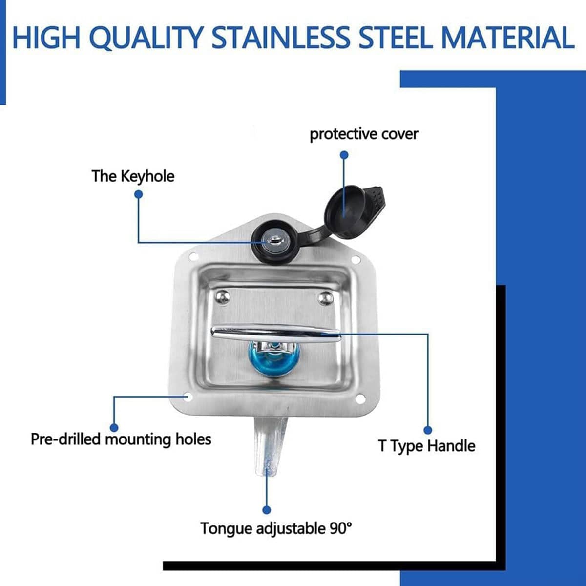 Stainless Steel Toolbox Lock for Car Trailer, Silver - view 4