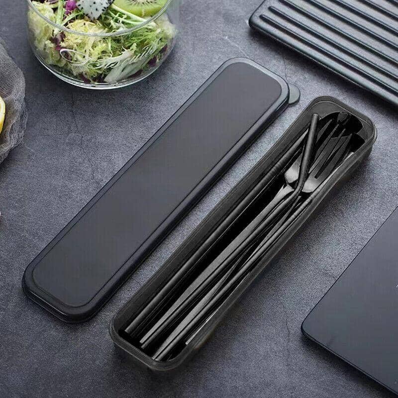 Stainless Steel Travel Cutlery Set with Straws and Case, 8 Piece - Rainbow - view 4