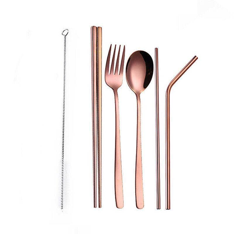 Stainless Steel Travel Cutlery Set with Straws and Case, 8 Piece - Rainbow - view 5