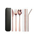 Stainless Steel Travel Cutlery Set with Straws and Case, 8 Piece - Rose Gold