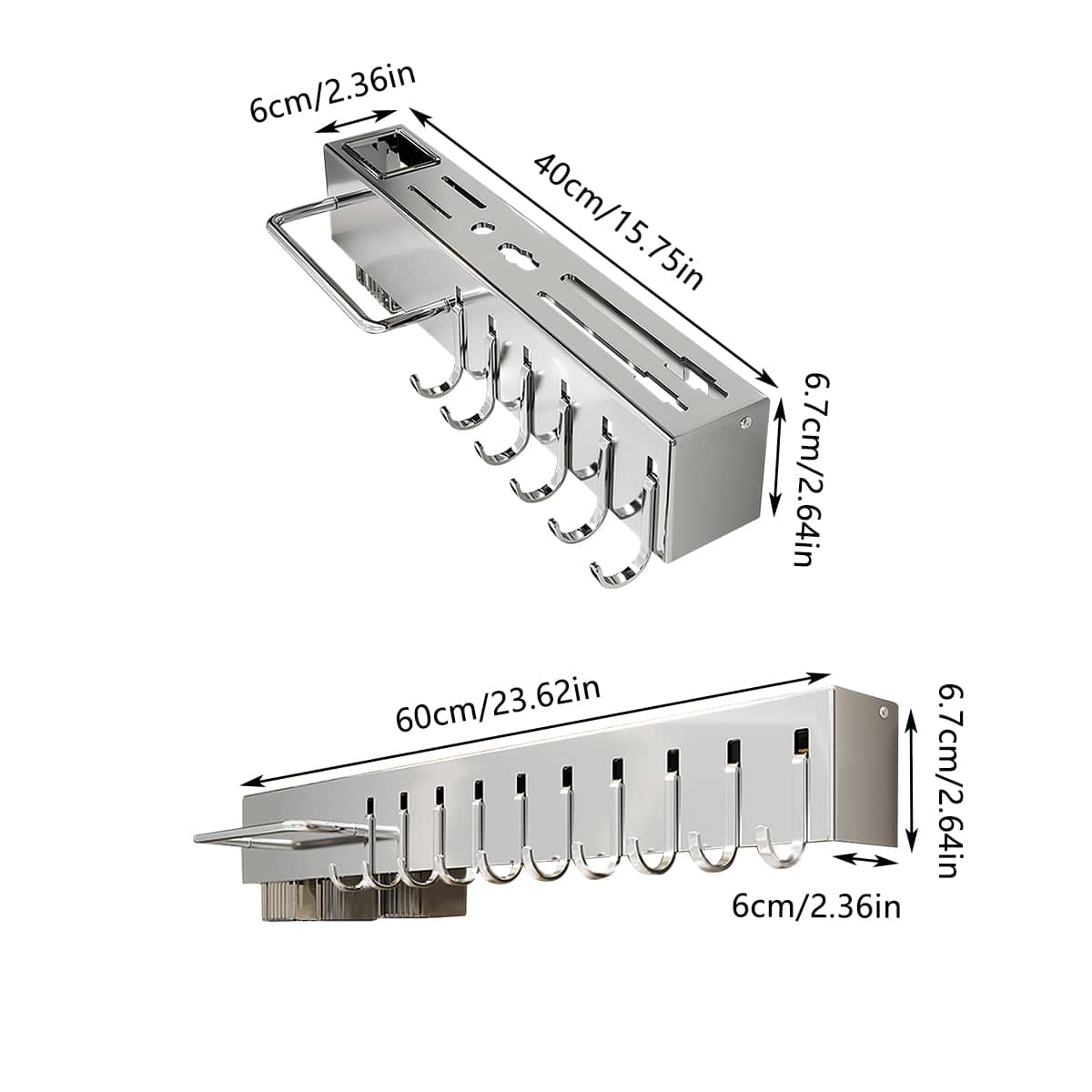 Stainless Steel Wall Mounted Kitchen Knife Rack, Utensil Storage - 60 cm - view 4