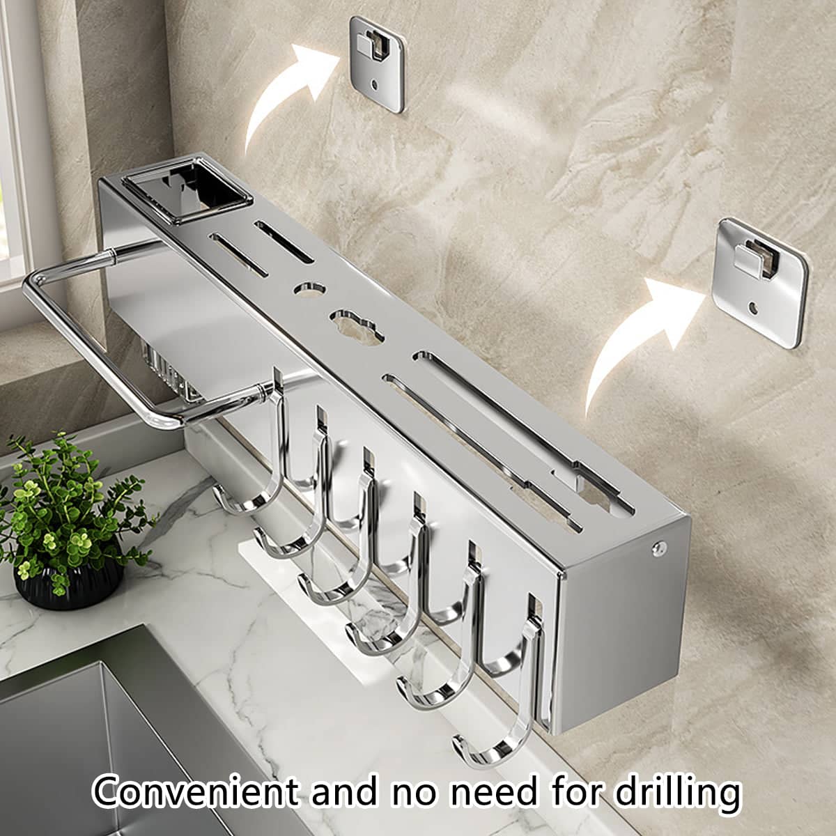 Stainless Steel Wall Mounted Kitchen Knife Rack, Utensil Storage - 60 cm - view 5