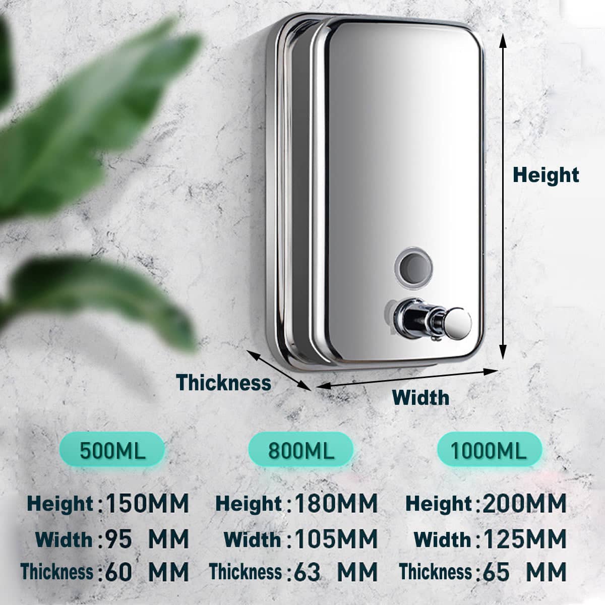 Stainless Steel Wall Mounted Soap Dispenser - 1000 ml - view 3