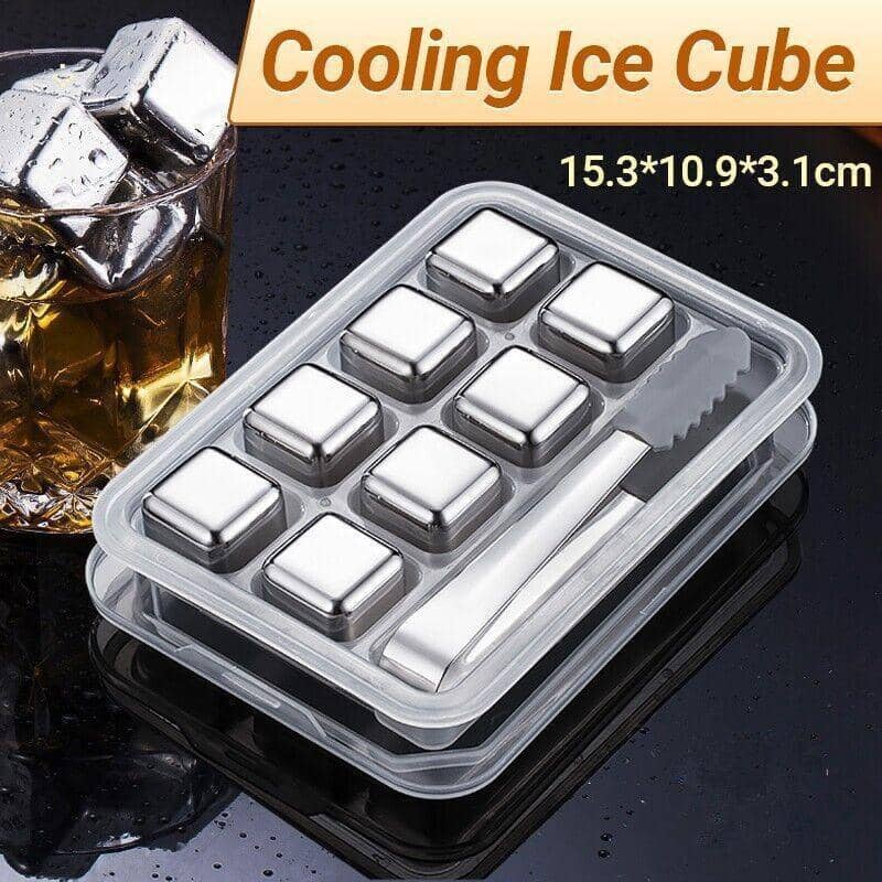 Stainless Steel Whisky Stones, Set of 8 with Tongs and Case