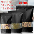 Stand up Food Pouches with Clear Window and Heat Seal Zip - Black Matte, Pack of 25, 9 x 13 cm - view 2