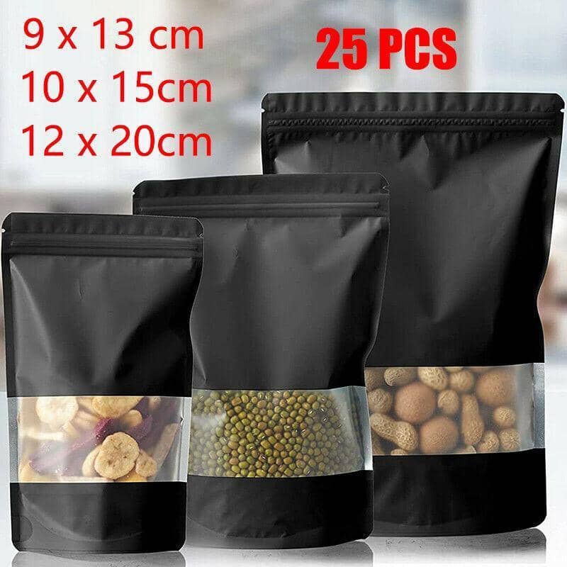 Stand up Food Pouches with Clear Window and Heat Seal Zip - Black Matte, Pack of 25, 9 x 13 cm - view 2