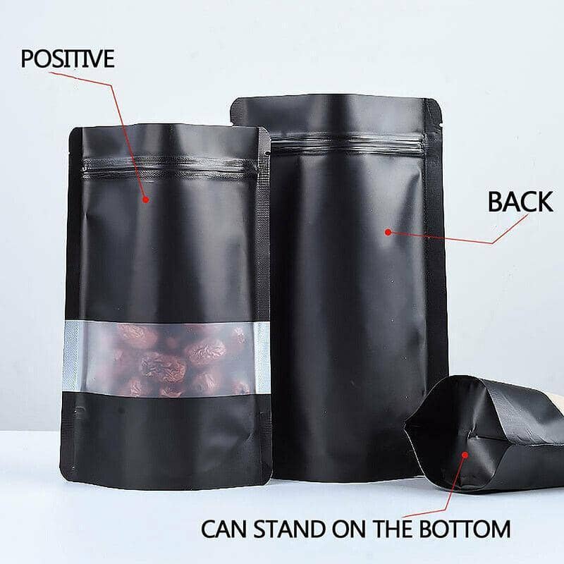 Stand up Food Pouches with Clear Window and Heat Seal Zip - Black Matte, Pack of 25, 9 x 13 cm - view 4