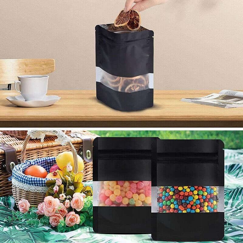 Stand up Food Pouches with Clear Window and Heat Seal Zip - Black Matte, Pack of 25, 9 x 13 cm - view 5