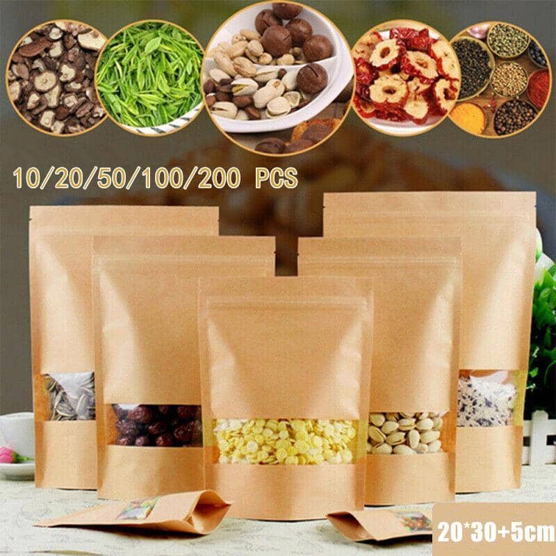 Stand up Kraft Paper Food Storage Bags with Window and Zip Lock - Pack of 20 - view 2
