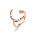 Star and Moon Open Ring with Rhinestones, Adjustable 2cm - Rose Gold