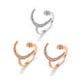 Star and Moon Open Ring with Rhinestones, Adjustable 2cm - Rose Gold - view 3