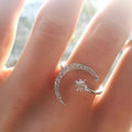 Star and Moon Open Ring with Rhinestones, Adjustable 2cm - Rose Gold - view 4