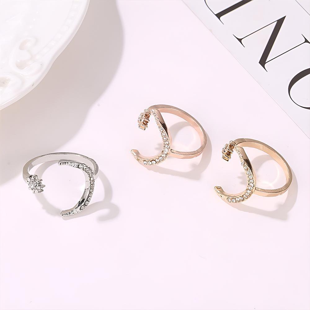 Star Moon Rhinestone Opening Ring - Gold - view 5