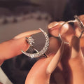 Star Moon Rhinestone Opening Ring - Gold - view 6