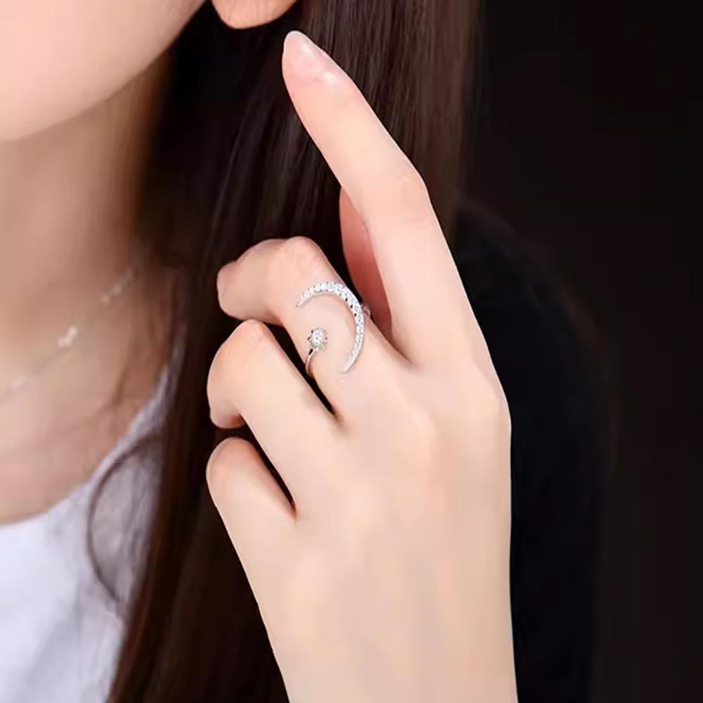 Star Moon Rhinestone Opening Ring - Gold - view 9