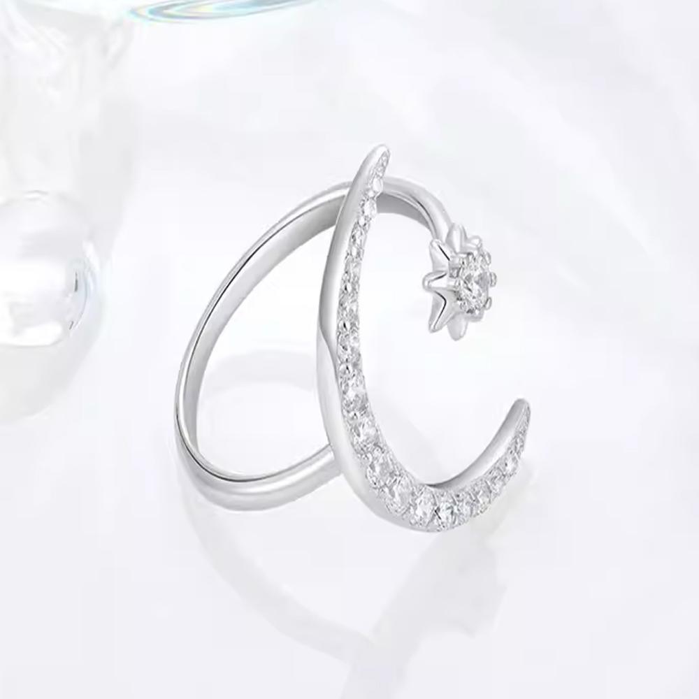 Star Moon Rhinestone Opening Ring - White - view 11