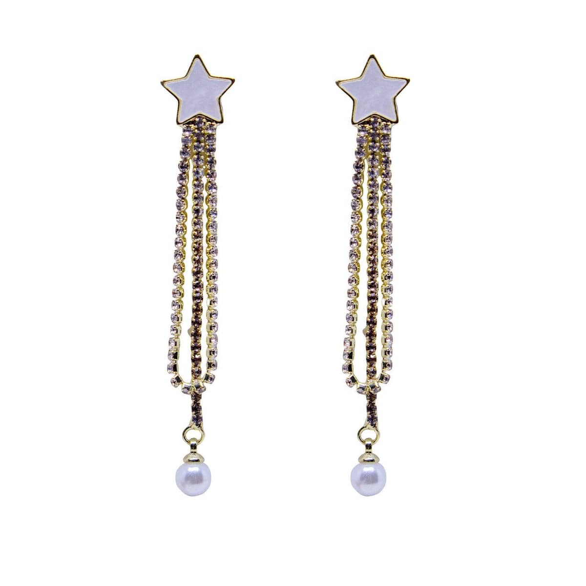 Star Pearl Tassel Dangle Earrings for Women, Gold and White - view 2