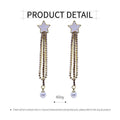 Star Pearl Tassel Dangle Earrings for Women, Gold and White - view 3