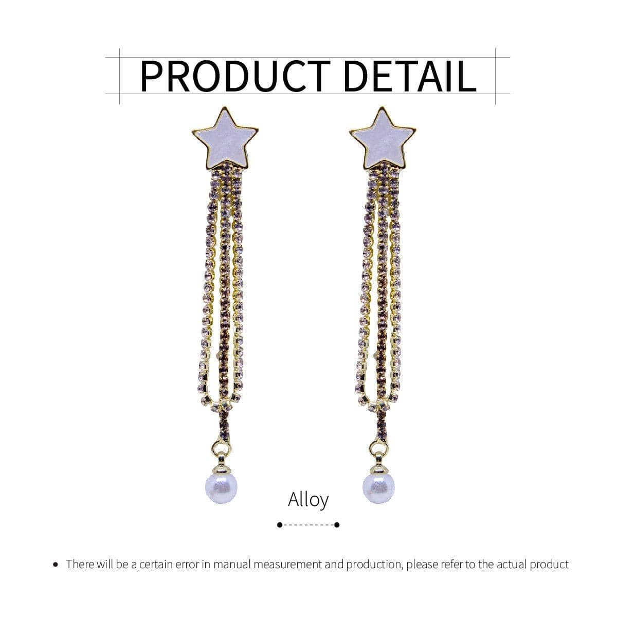 Star Pearl Tassel Dangle Earrings for Women, Gold and White - view 3