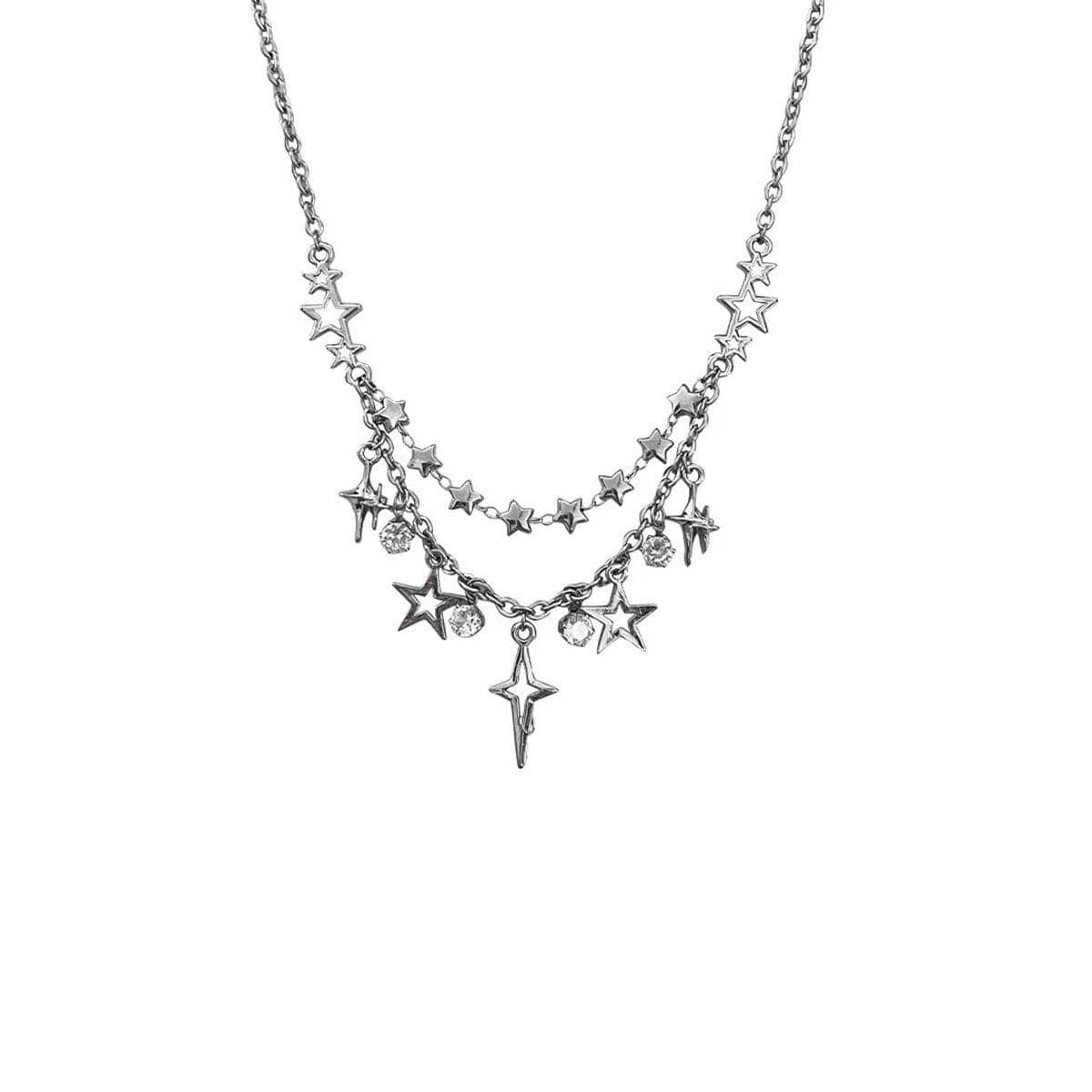 Star Tassel Geometric Necklace, Layered Copper Chain Fashion Jewellery - view 2
