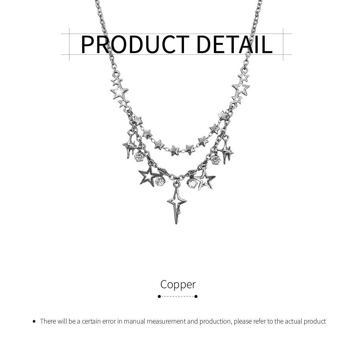 Star Tassel Geometric Necklace, Layered Copper Chain Fashion Jewellery - view 3
