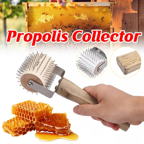 Steel Needle Roller Propolis Collector for Beekeeping, Wood Handle Hive Scraper Tool