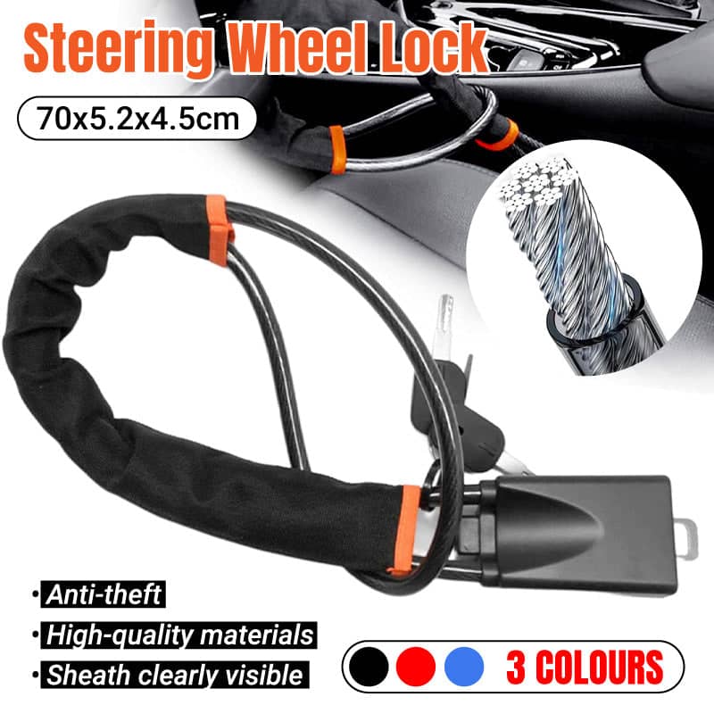 Steering Wheel Lock with Seat Belt Cable and 3 Keys - Black - view 2