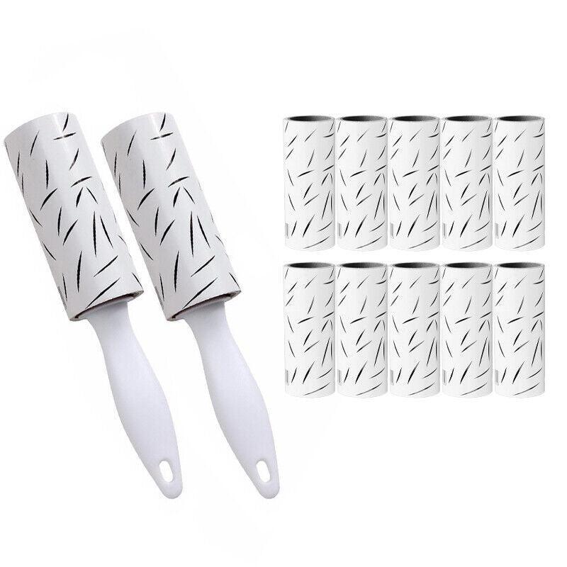 Sticky Lint Roller Set, 2 Rollers and 10 Refills - White